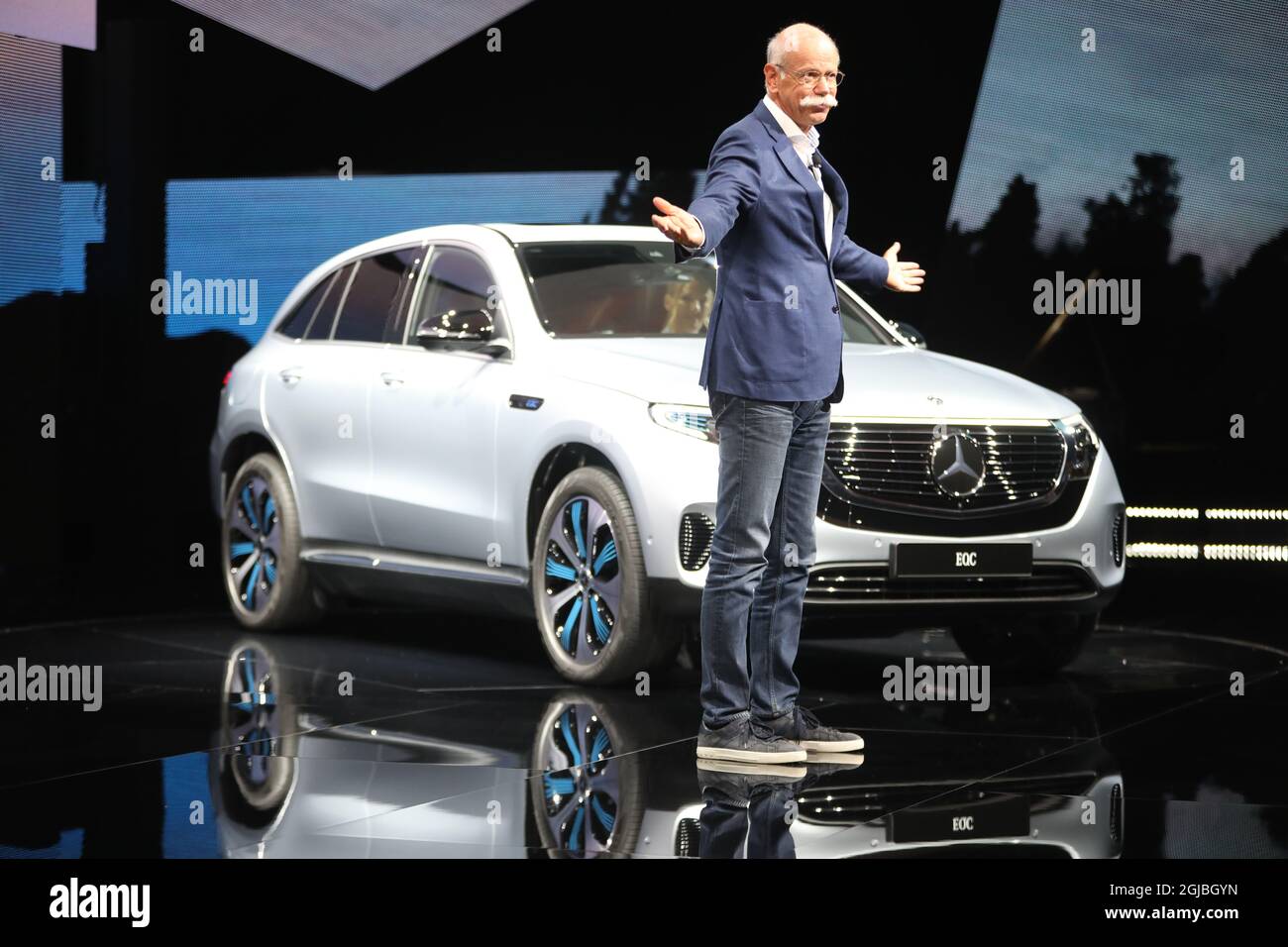 Dieter Zetsche, CEO Daimler AG and Head of Mercedes-Benz Cars, at the unveiling of Mercedes-Benz new electric SUV, the Mercedes EQC, at Artipelag art gallery in Gustavsberg, Stockholm, Sweden on Tuesday Sep. 4, 2018. Photo Soren Andersson / TT code1037 Stock Photo