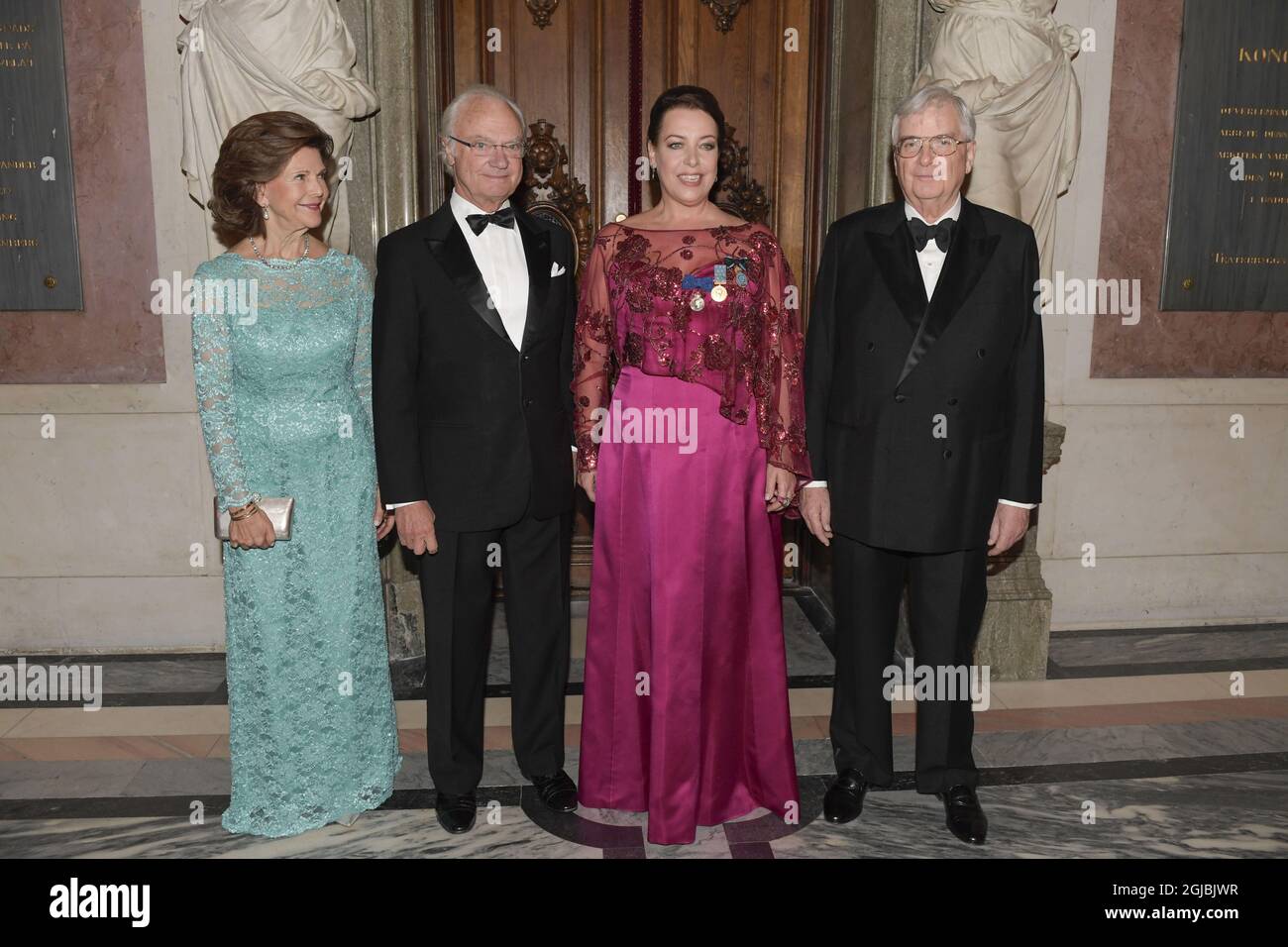 STOCKHOLM 20181011 Queen Silvia King and King Carl Gustaf with Birgit Nilsson Prize laureate opera singer Nina Stemme and Rutbert Reisch chairman of Birgit Nilsson foundation at the Royal Opera on Thursday Oct. 11, 2018. Photo Anders Wiklund / TT kod 10040  Stock Photo