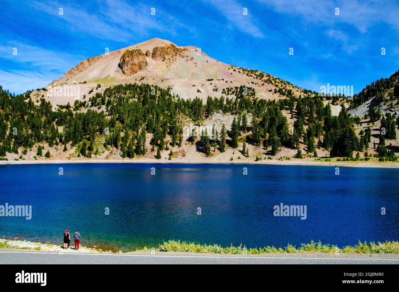 USA, California. Lassen Volcanic National Park Mount Lassen and Lake