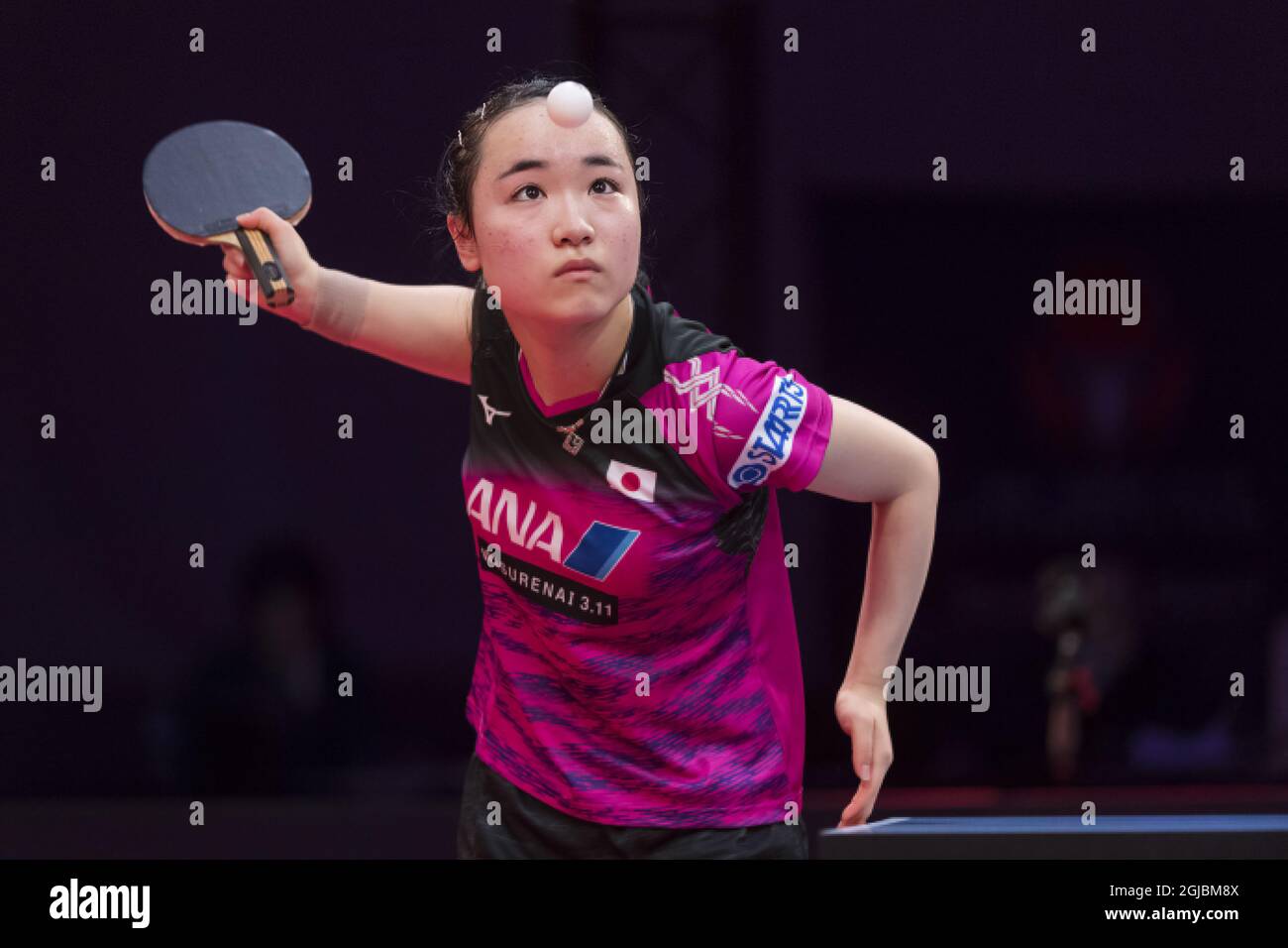 Ito Mima of Japan, in action against Liu Shiwen of China, during the women's quarterfinal table tennis match at the Swedish Open Championships in Eriksdalshallen in Stockholm, Sweden, on Nov. 03, 2018. Photo: Stina Stjernkvist / TT / code 11610  Stock Photo
