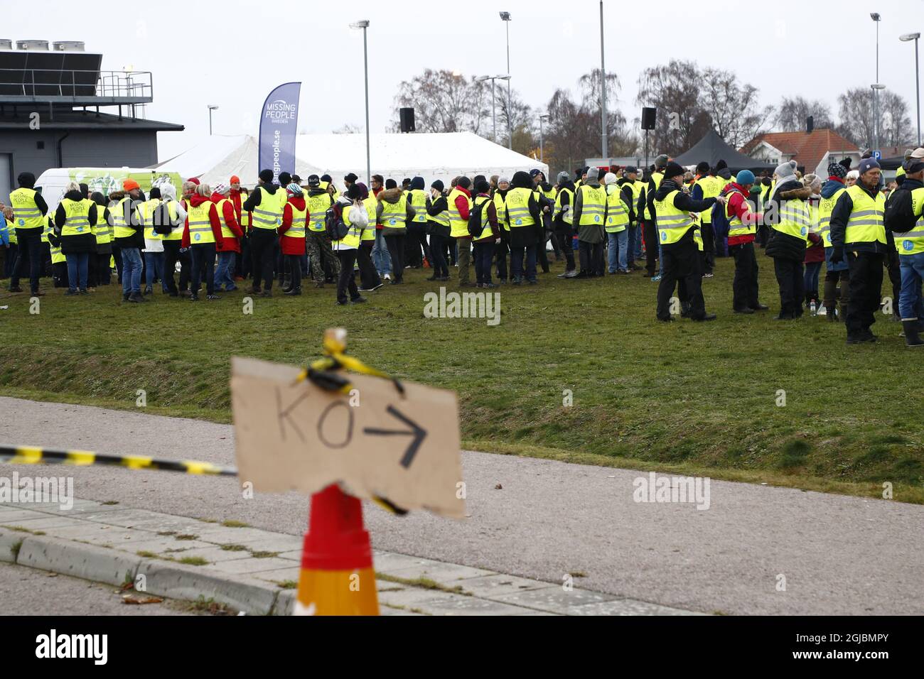 FALKENBERG 20181109 Around 3 000 volunteers from the Missing People organization and police are searching for a 12- year boy Dante with Down Syndrome who disappeared from his home in Falkenberg, West Sweden three day ago. Foto: Thomas Johansson / TT kod 9200  Stock Photo