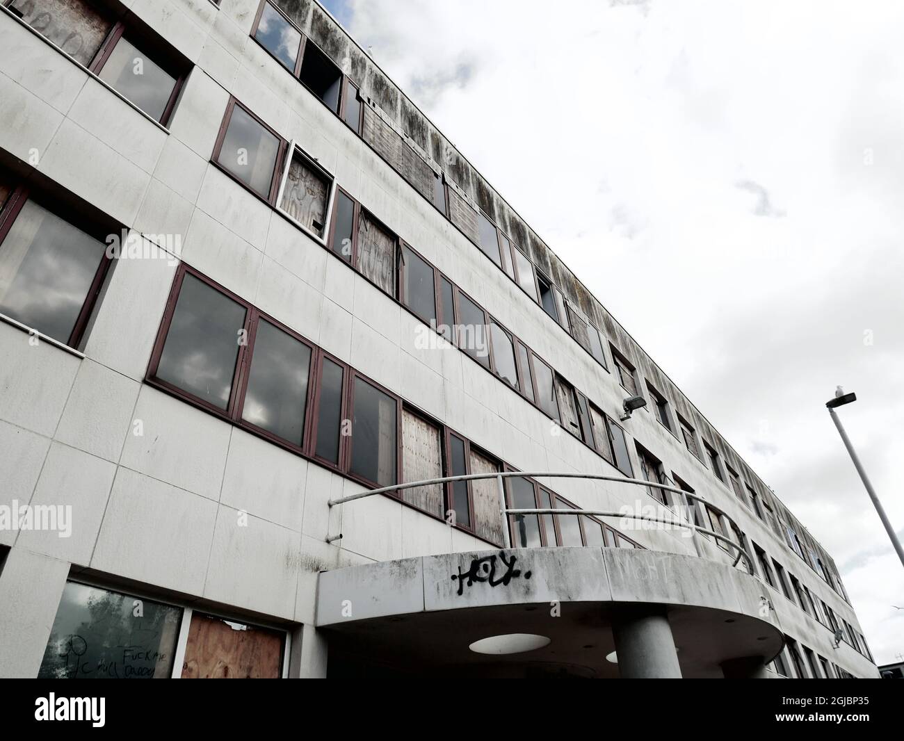 The Mayflower building, Plymouth. Empty disused office building exterior. Stock Photo