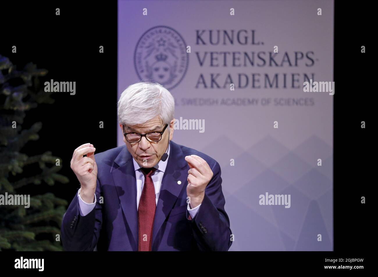 Nobel Prize in Economic Sciences laureate Paul M. Romer speaks during his Nobel Lecture “On the Possibility of Progress” at the Aula Magna, Stockholms University, Sweden December 8, 2018 Photo: Christine Olsson / TT / kod 10430  Stock Photo