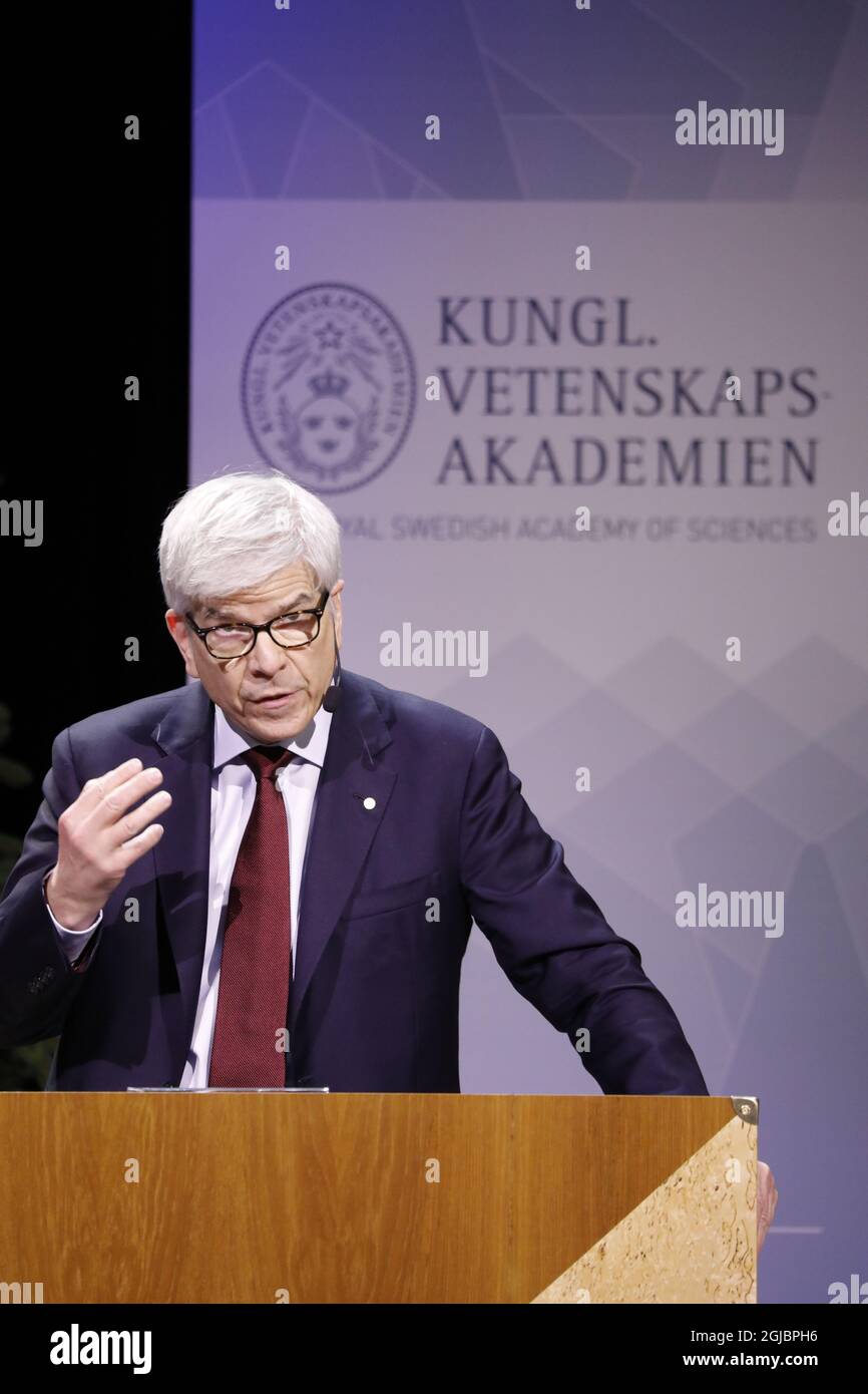 Nobel Prize in Economic Sciences laureate Paul M. Romer speaks during his Nobel Lecture “On the Possibility of Progress” at the Aula Magna, Stockholms University, Sweden December 8, 2018 Photo: Christine Olsson / TT / kod 10430  Stock Photo