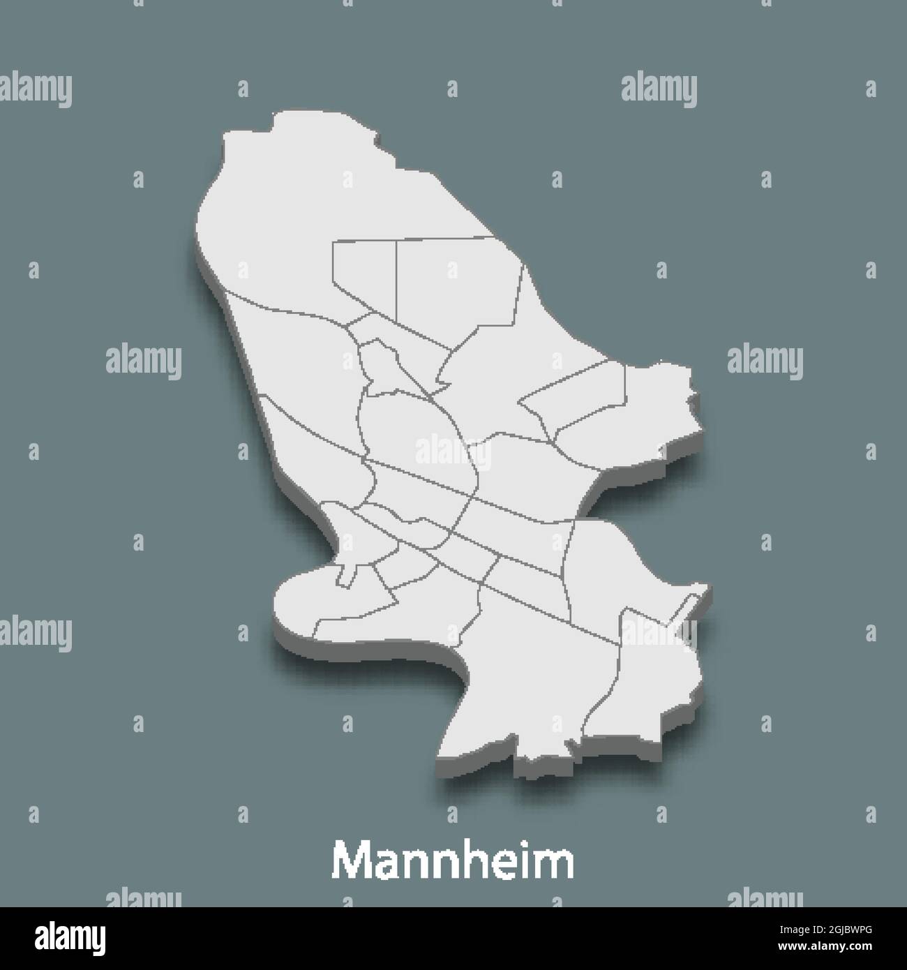 3d isometric map of Mannheim is a city of Germany, vector illustration