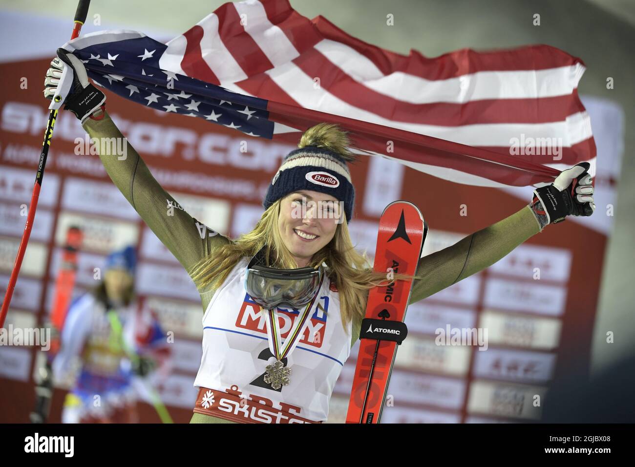 USA.s Mikaela Shiffrin With Her Bronze Medal After The Women's Giant Slalom At The FIS Alpine ...