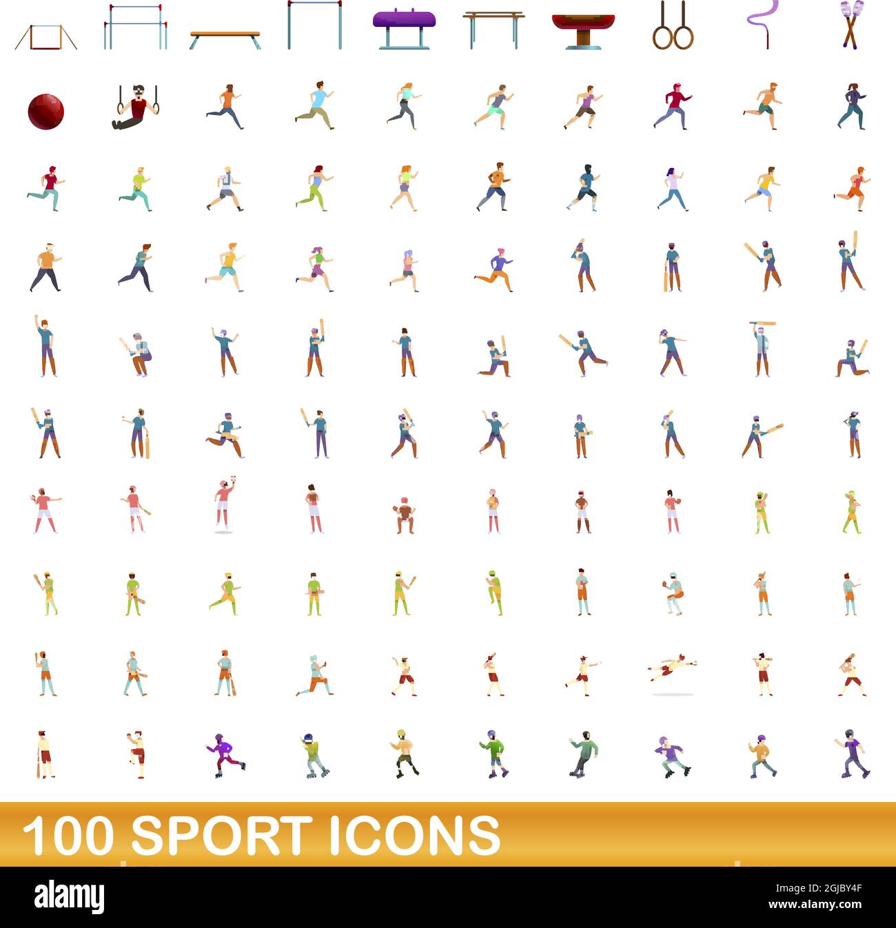 100 sport icons set. Cartoon illustration of 100 sport icons vector set isolated on white background Stock Vector