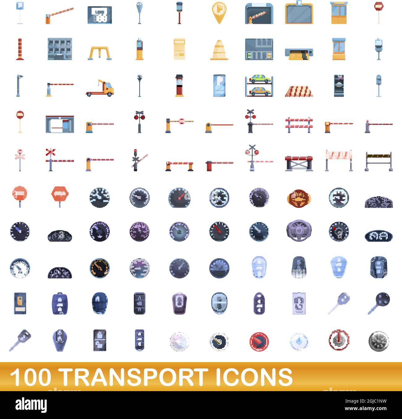 100 transport icons set. Cartoon illustration of 100 transport icons ...