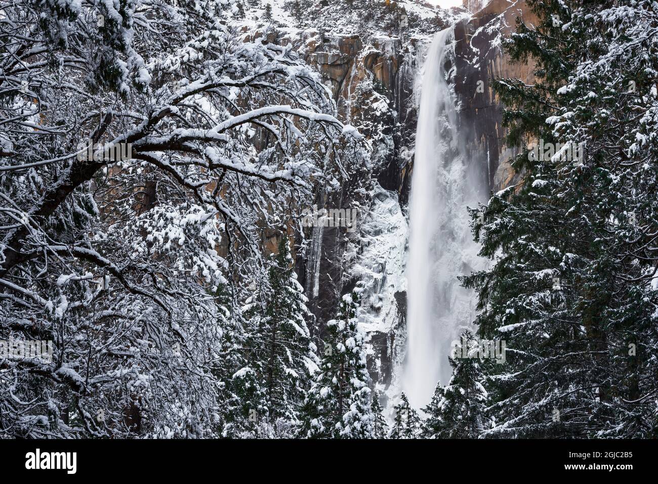 Bridalveil Fall in winter, Yosemite Valley, Yosemite National Park, California, USA. Stock Photo