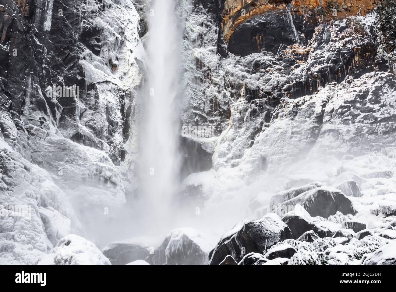 Detail of Bridalveil Fall in winter, Yosemite Valley, Yosemite National Park, California, USA. Stock Photo