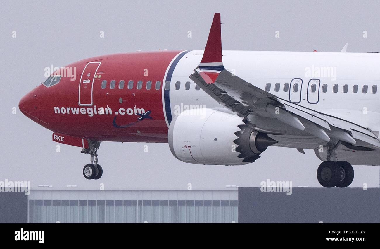 A Boeing 737 Max8 from airline Norwegian is seen landing at