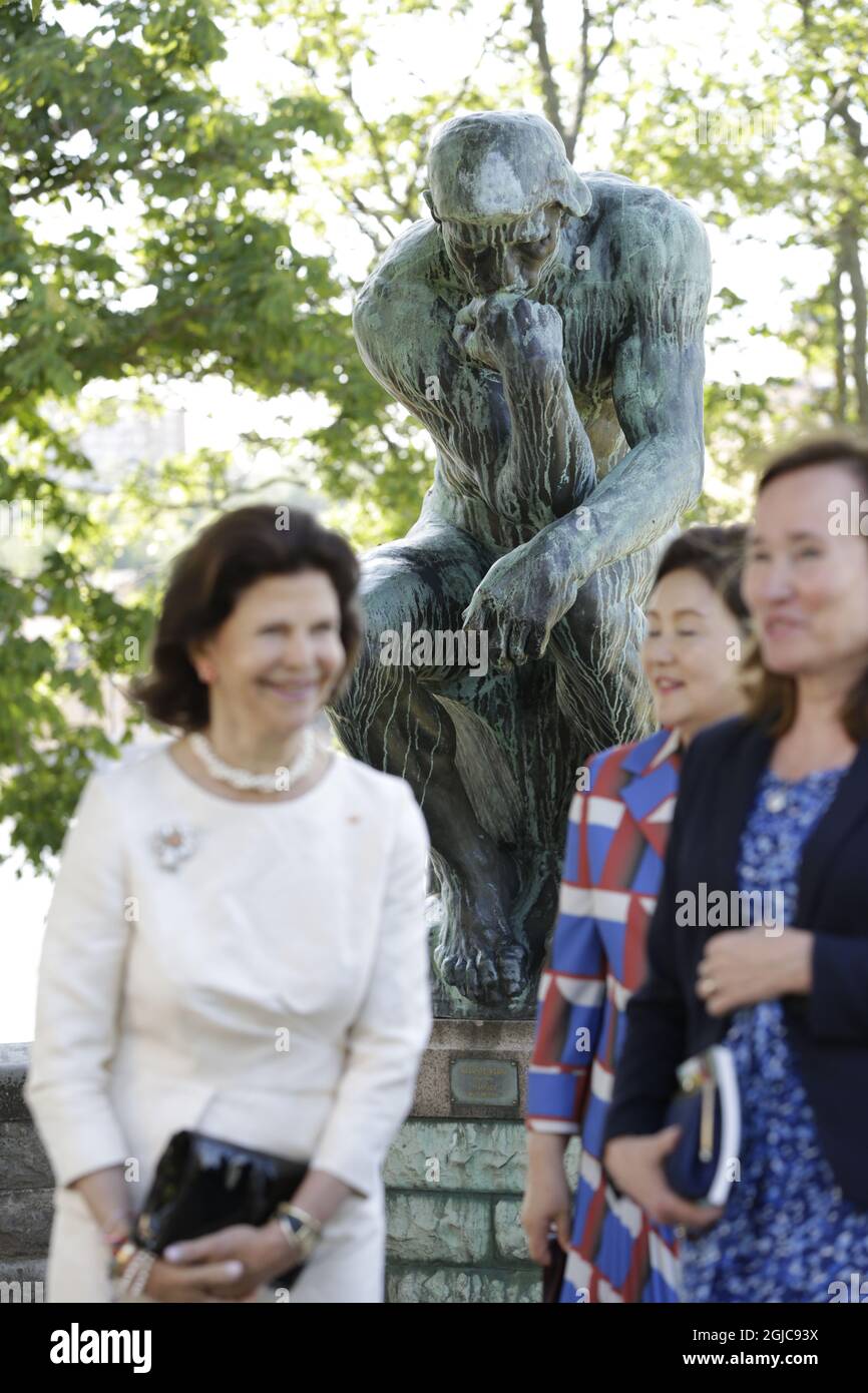 STOCKHOLM 20190615 Sweden's Queen Silvia and South Koreas First Lady Kim Jung-sook visit 'Prins Eugens Waldemarsudde' museum in Stockholm, and are shown around by Superintendent Karin SidÃ©n Sweden, on June 15, 2019. The South Korean Presidential couple is in Sweden for a two day state visit. Foto: Johan Jeppsson / TT / kod 2551 *** BETALBILD ***  Stock Photo