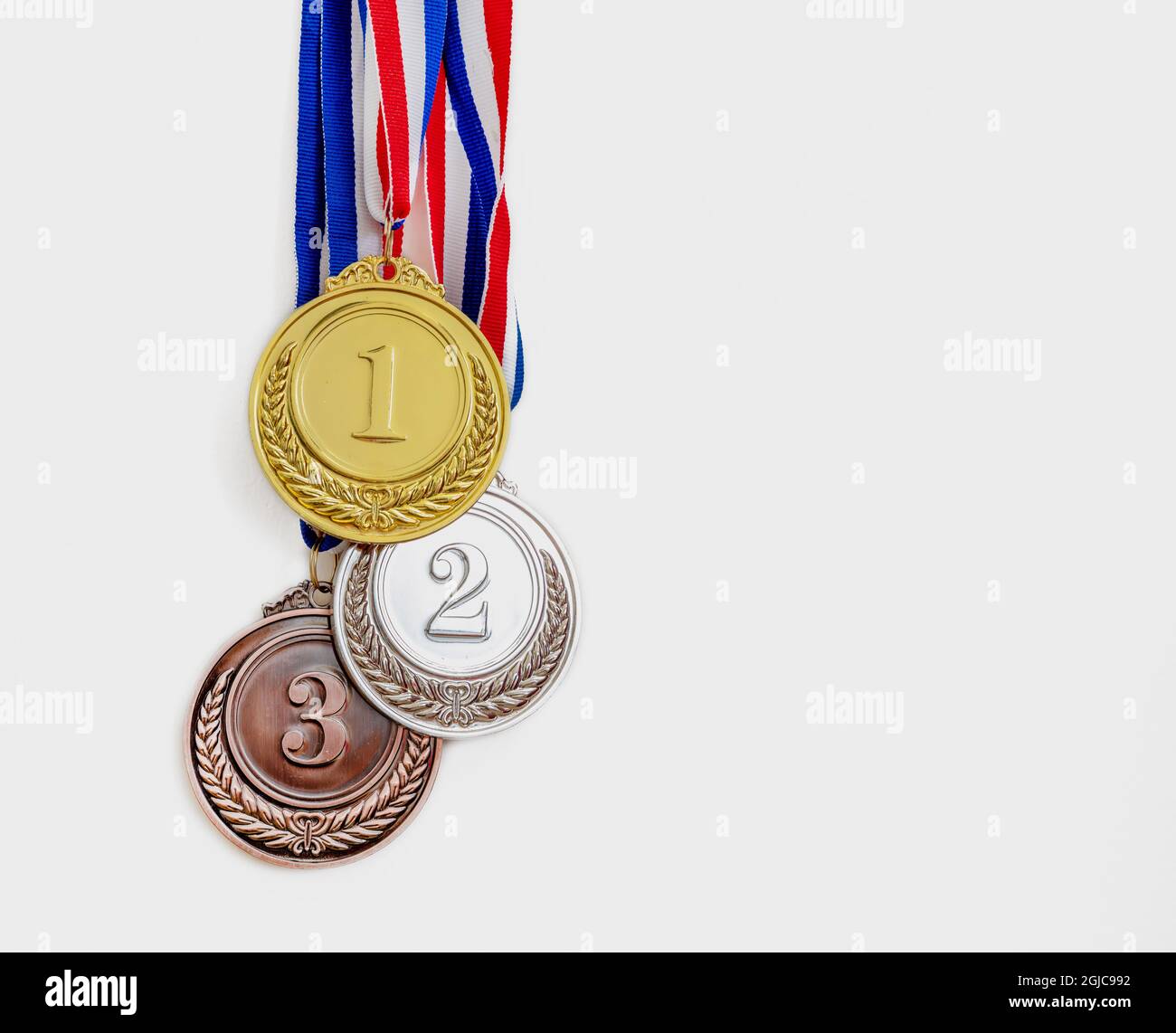 3PCS Metal Award Medals with Neck Ribbon Medal Gold Silver Bronze Trophy Prize 