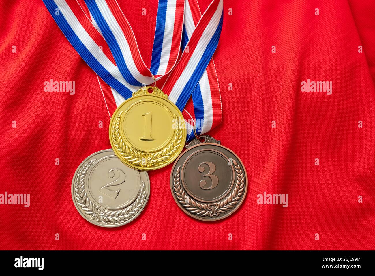 Medals set, Gold, silver and bronze. Winners, Athletes podium prize ...