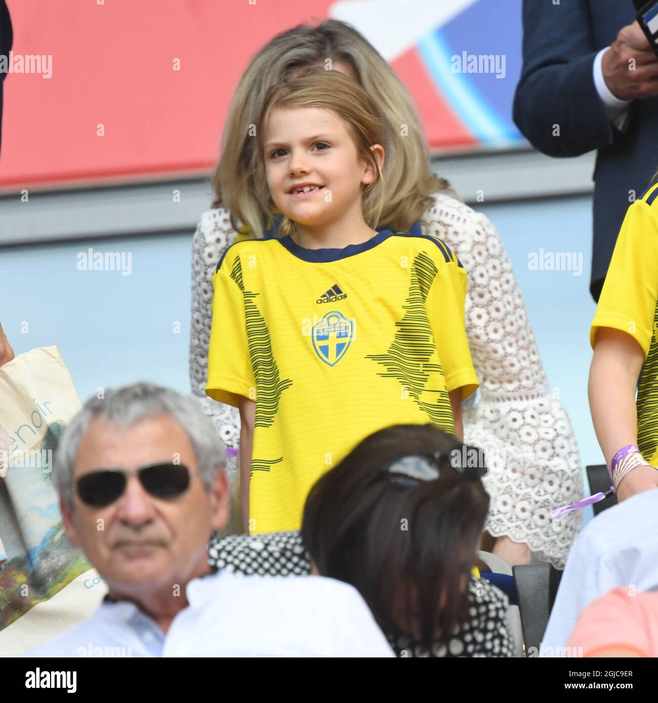 NICE 20190616 Sweden's Princess Estelle watch the Women's World Cup Group F soccer match between Sweden and Thailand at the Stade de Nice in Nice, France, Sunday, June 16, 2019. Photo: Jonas Ekstromer / TT / kod 10030  Stock Photo