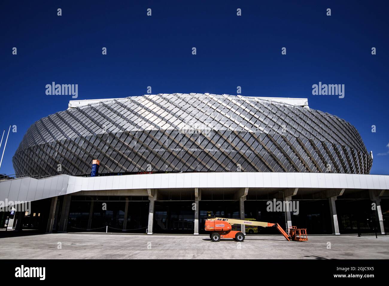 An exterior the Tele2 Arena in Stockholm, Sweden, on June 22, 2019. The International Olympic Committee (IOC) will in Lausanne, Switzerland on June 24, 2019 elect the host city for the 2026 Winter Olympics. The two remaining host cities in the election process are Stockholm-Are, Sweden, and Milan–Cortina d'Ampezzo, Italy. Photo Erik Simander / TT kod 11720 Stock Photo