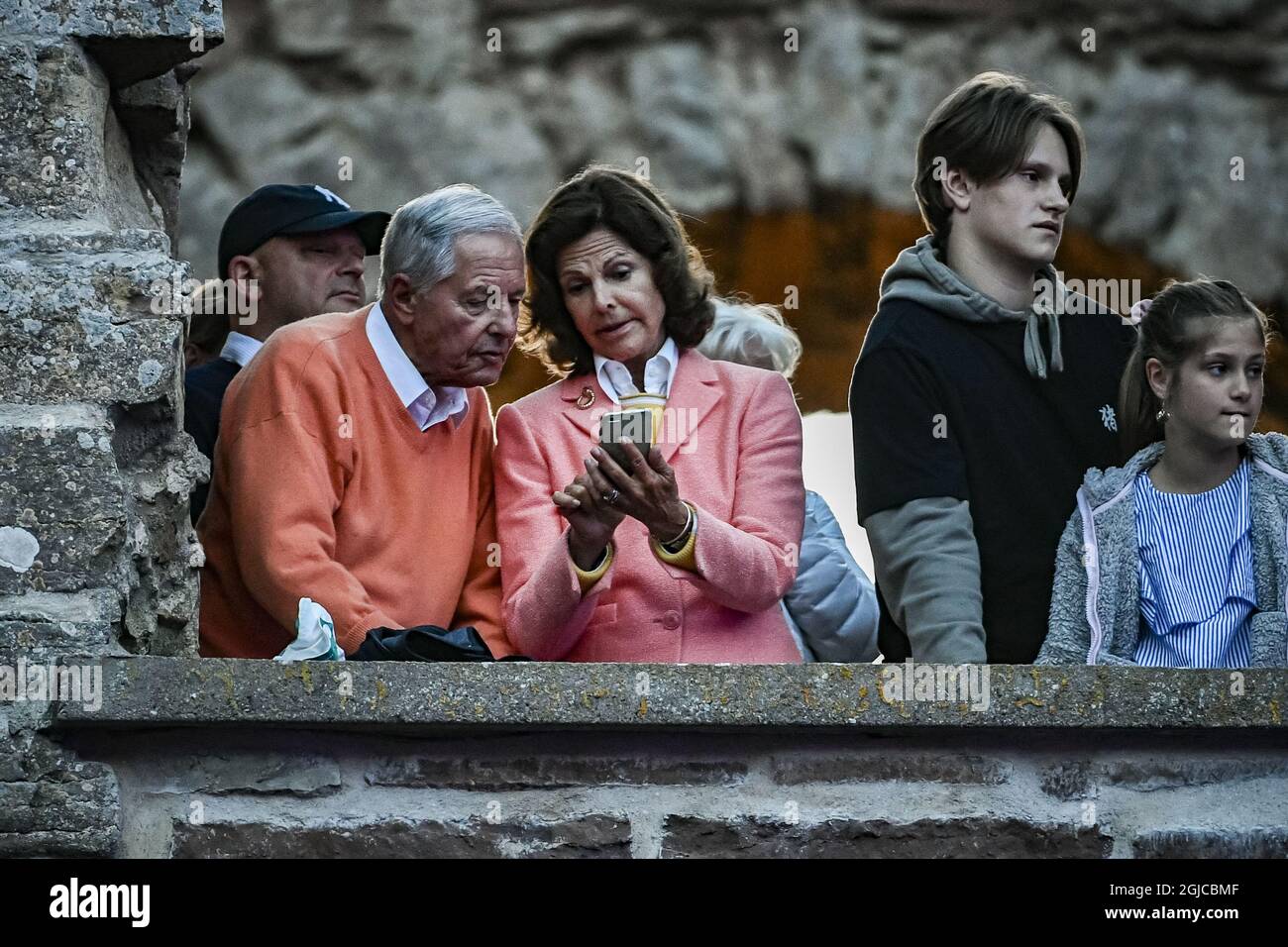 Queen Silvia with her brother Ralf de Toledo Sommerlath Swedish royals at  Lalehs concert in Borgholm castle ruin in Oland, Sweden 13 July 2019 Foto:  Alex Ljungdahl  Expressen TT  Kod 7179 Stock Photo - Alamy