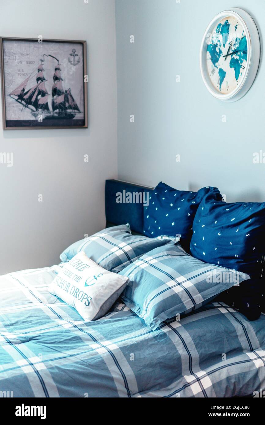 Fragment of cozy bedroom interior of a house or villa in Doha Qatar