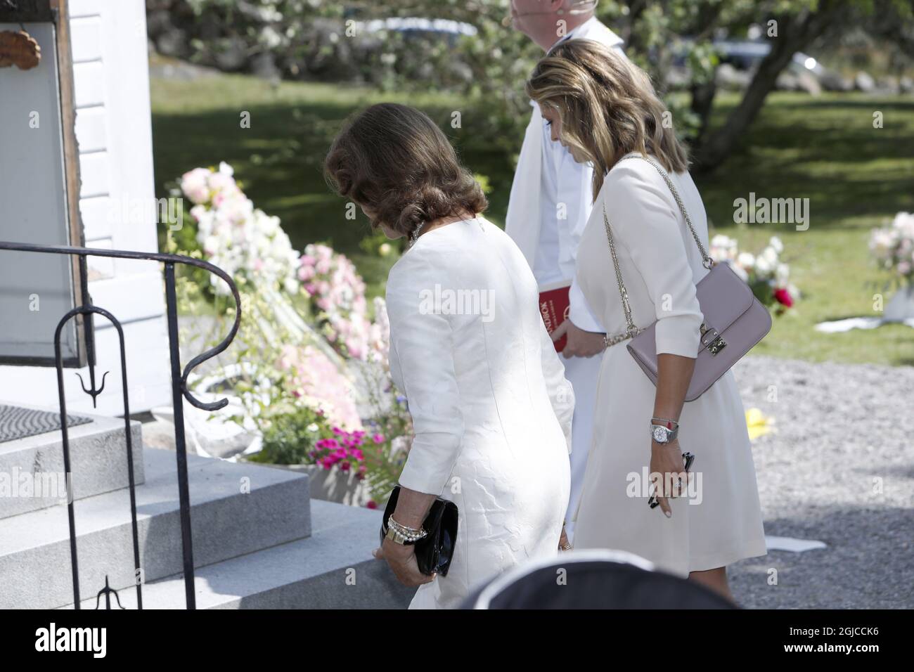 Princess Madeleine and Queen Silvia Funeral of Anki Wallenberg in Dalaro church, Stockholm, Sweden 19 July 2019 Anki Wallenberg died in a sailing accident on the lake Geneva. She resided in London and was a close friend to the Swedish Royal Family. (c) Patrik Ã–sterberg / TT / kod 2857  Stock Photo