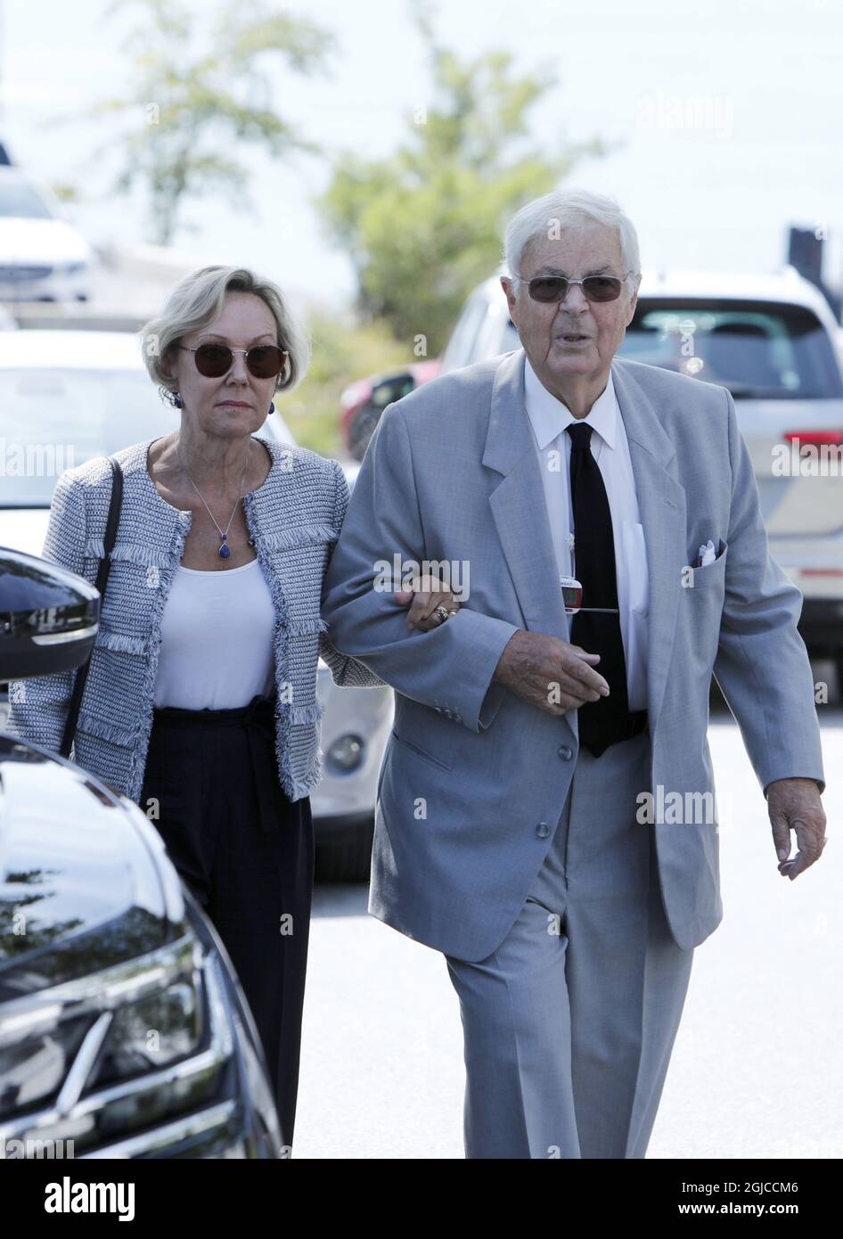 Jill and Bertil Bernadotte Funeral of Anki Wallenberg in Dalaro church, Stockholm, Sweden 19 July 2019 Anki Wallenberg died in a sailing accident on the lake Geneva. She resided in London and was a close friend to the Swedish Royal Family. (c) Patrik Osterberg / TT / kod 2857  Stock Photo