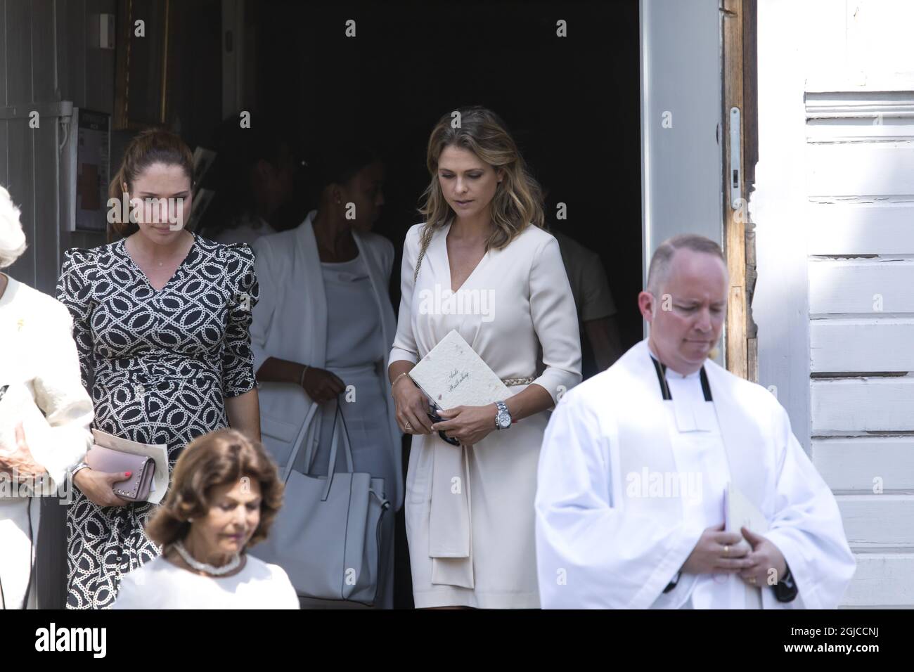Louise Thott formerly Gottlieb and Princesss Madeleine Funeral of Anki Wallenberg in Dalaro church, Stockholm, Sweden 19 July 2019 Anki Wallenberg died in a sailing accident on the lake Geneva. She resided in London and was a close friend to the Swedish Royal Family. (c) Patrik Ã–sterberg / TT / kod 2857  Stock Photo