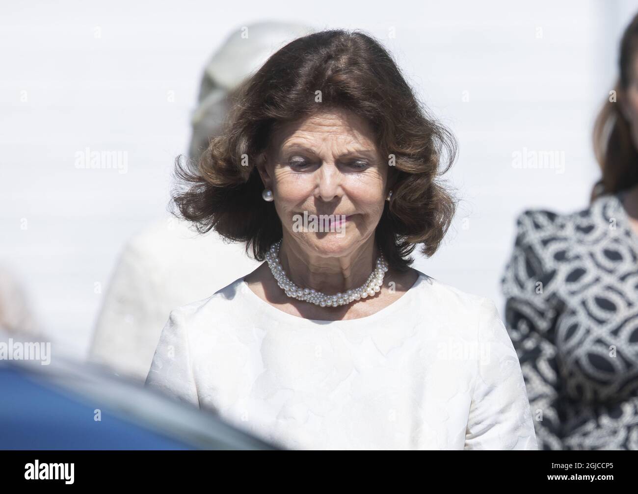 Queen Silvia Funeral of Anki Wallenberg in Dalaro church, Stockholm, Sweden 19 July 2019 Anki Wallenberg died in a sailing accident on the lake Geneva. She resided in London and was a close friend to the Swedish Royal Family. (c) Patrik Ã–sterberg / TT / kod 2857  Stock Photo
