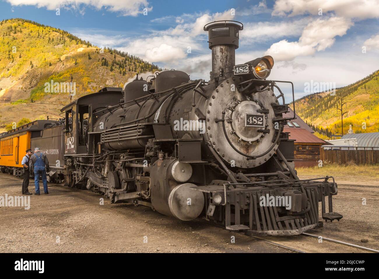 USA, Colorado, San Juan Mountains. Durango-Silverton Narrow Gauge Railroad train in Silverton. Credit as: Cathy & Gordon Illg / Jaynes Gallery / Danit Stock Photo