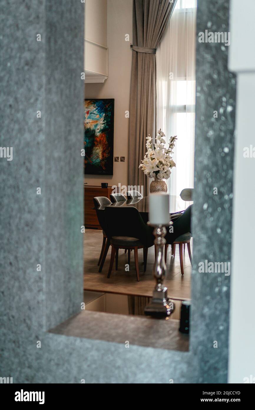 DOHA, QATAR Oct 07, 2018 The stylish dining room interior of the modern apartment and trendy