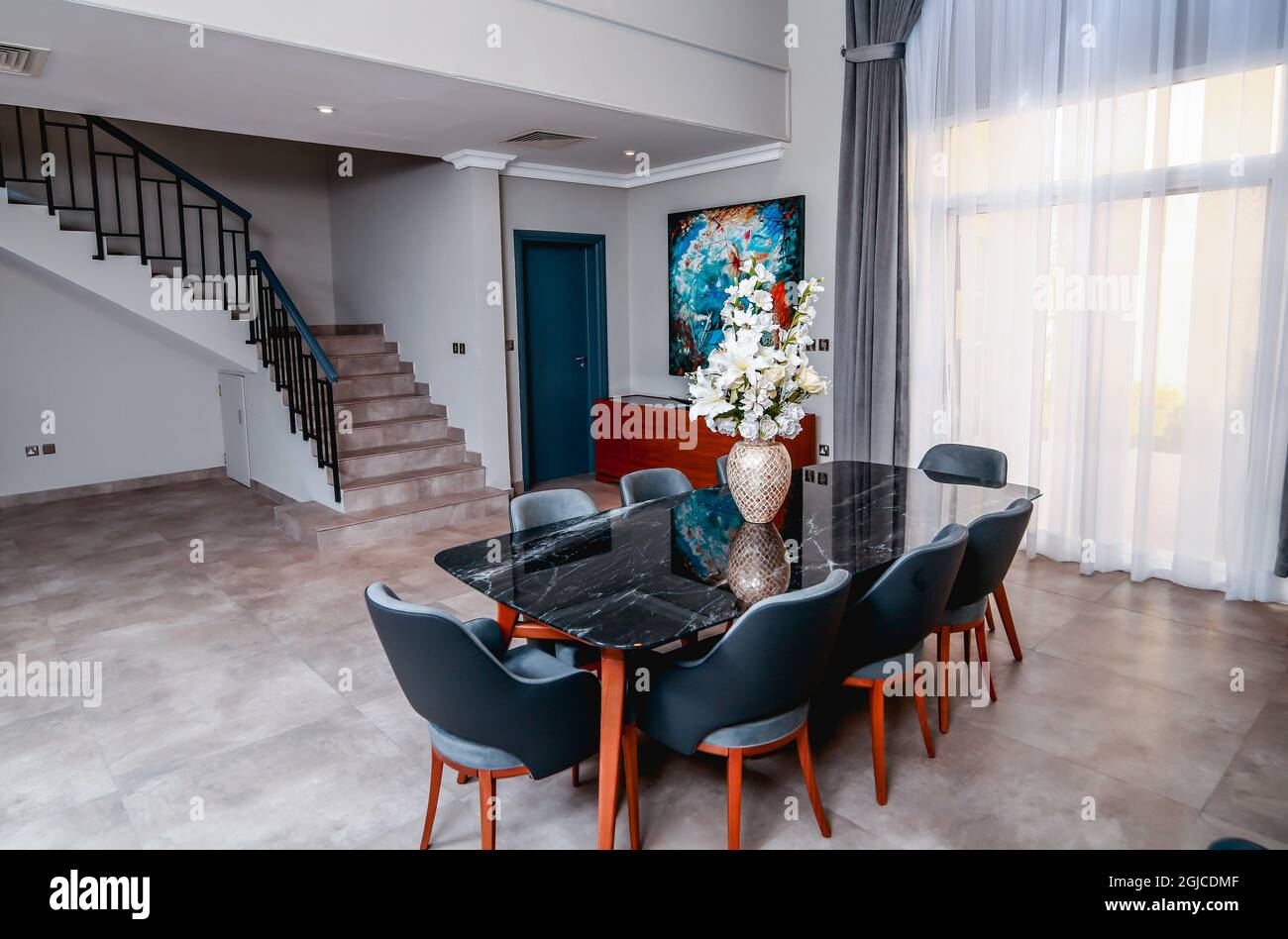 DOHA, QATAR Oct 07, 2018 The stylish dining room interior of the