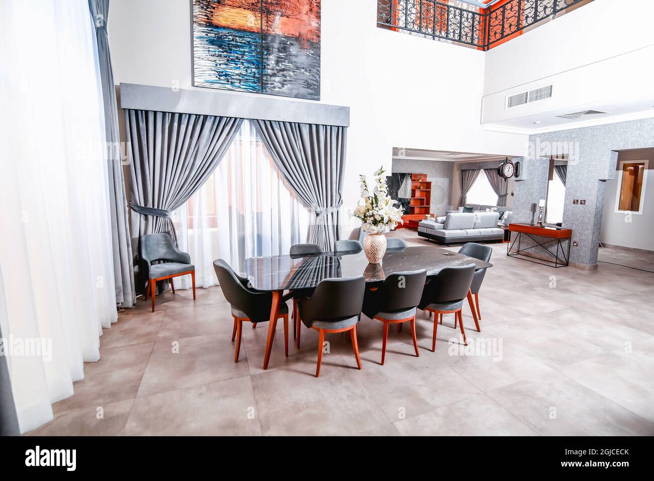 DOHA, QATAR Oct 07, 2018 The stylish dining room interior of the