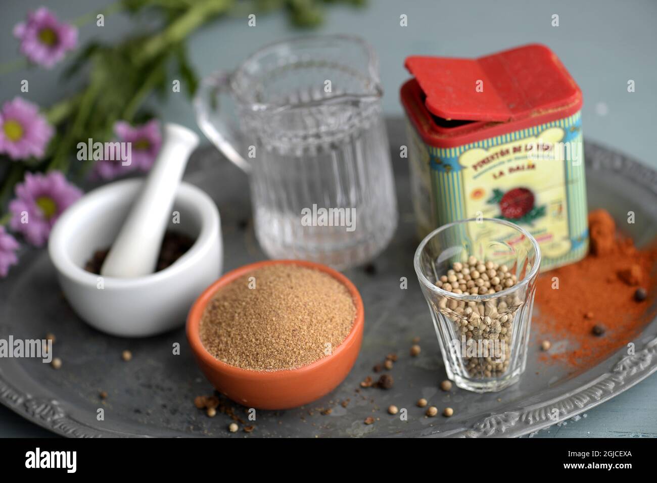 Jamaican Jerk marinade with coriander seed, smoked paprika powder brown sugar and allspice Foto