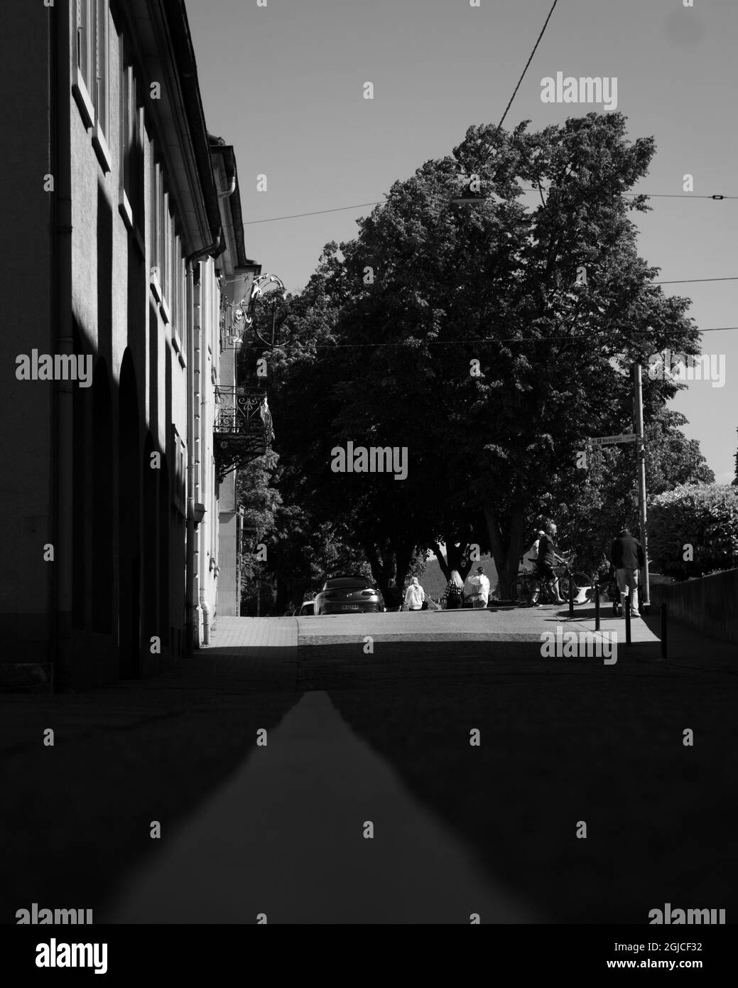 Vertical grayscale of a city street Stock Photo