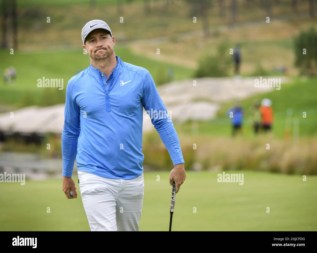 Alexander Noren of Sweden reacts during the PGA European Tour golf  tournament Scandinavian Invitation at Hills