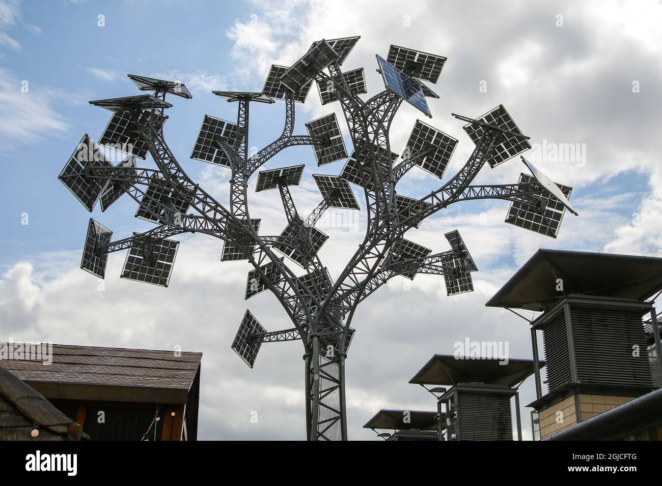 Solar panel tree is seen in Bristol's Millennium Square. (Photo by ...