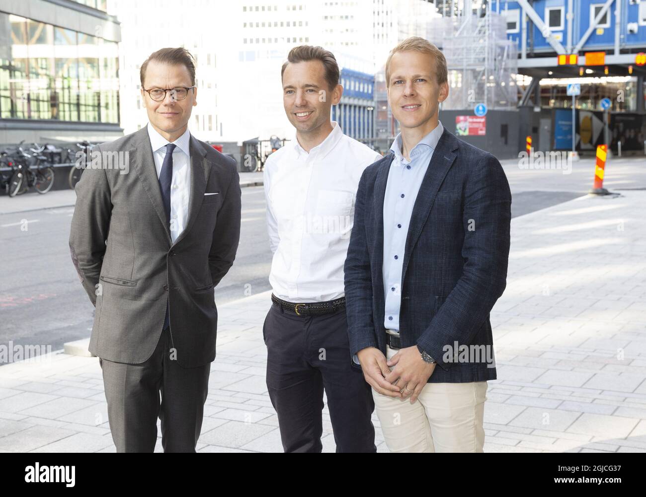 Prince Daniel is welcomed by Oscar Sehlberg Westergard och Anders  Hammarback to his visit to the start-up company Antler in Stockholm,  Tuesday, September 3, 2019 Photo Johan Jeppsson / TT Kod 2551