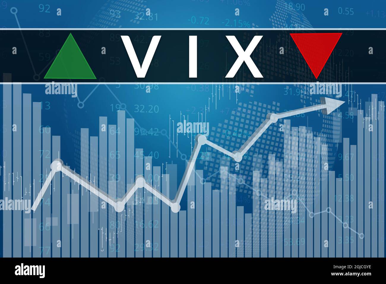 Price change on trading VIX (Volatility Index) futures on blue finance  background from graphs, charts, columns, candles, numbers. Trend Up and  Down, F Stock Photo - Alamy