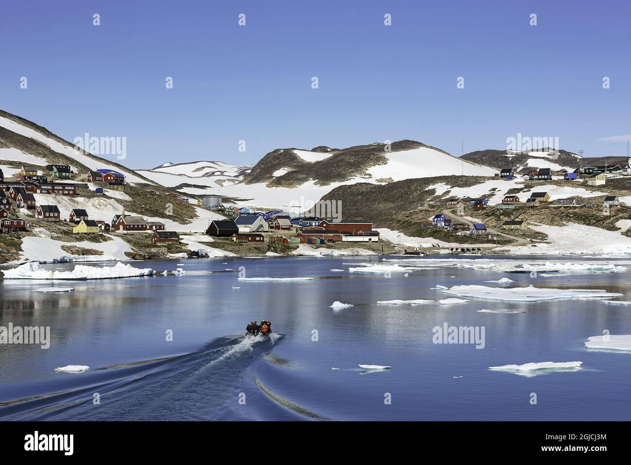 The village of Ittoqqortoormiit, , Sermersooq county Scorebysund, Greenland,Arctic Ocean, , climate change planet environment global heating Foto: Helena Larsson / TT/ kod 2727 Stock Photo