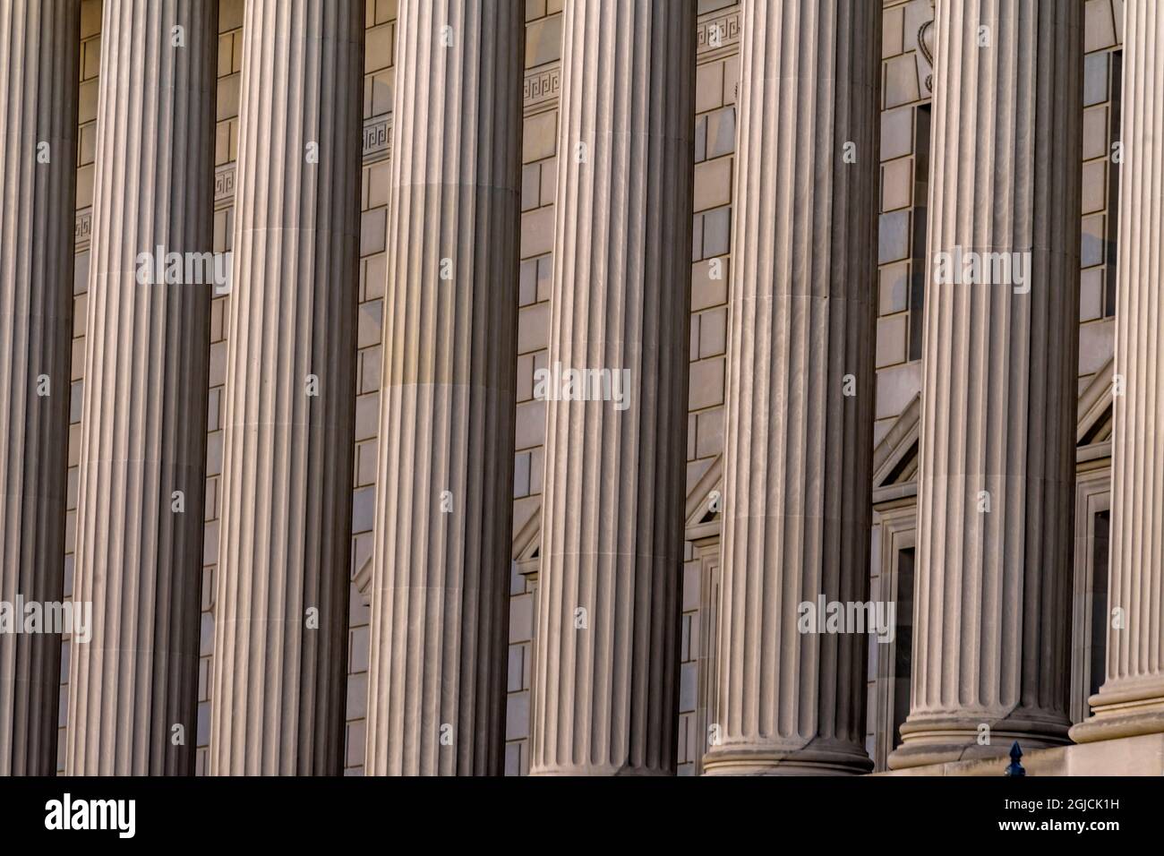 Columns at Herbert Hoover Building, Commerce Department, 14th Street, Washington DC, USA. Stock Photo