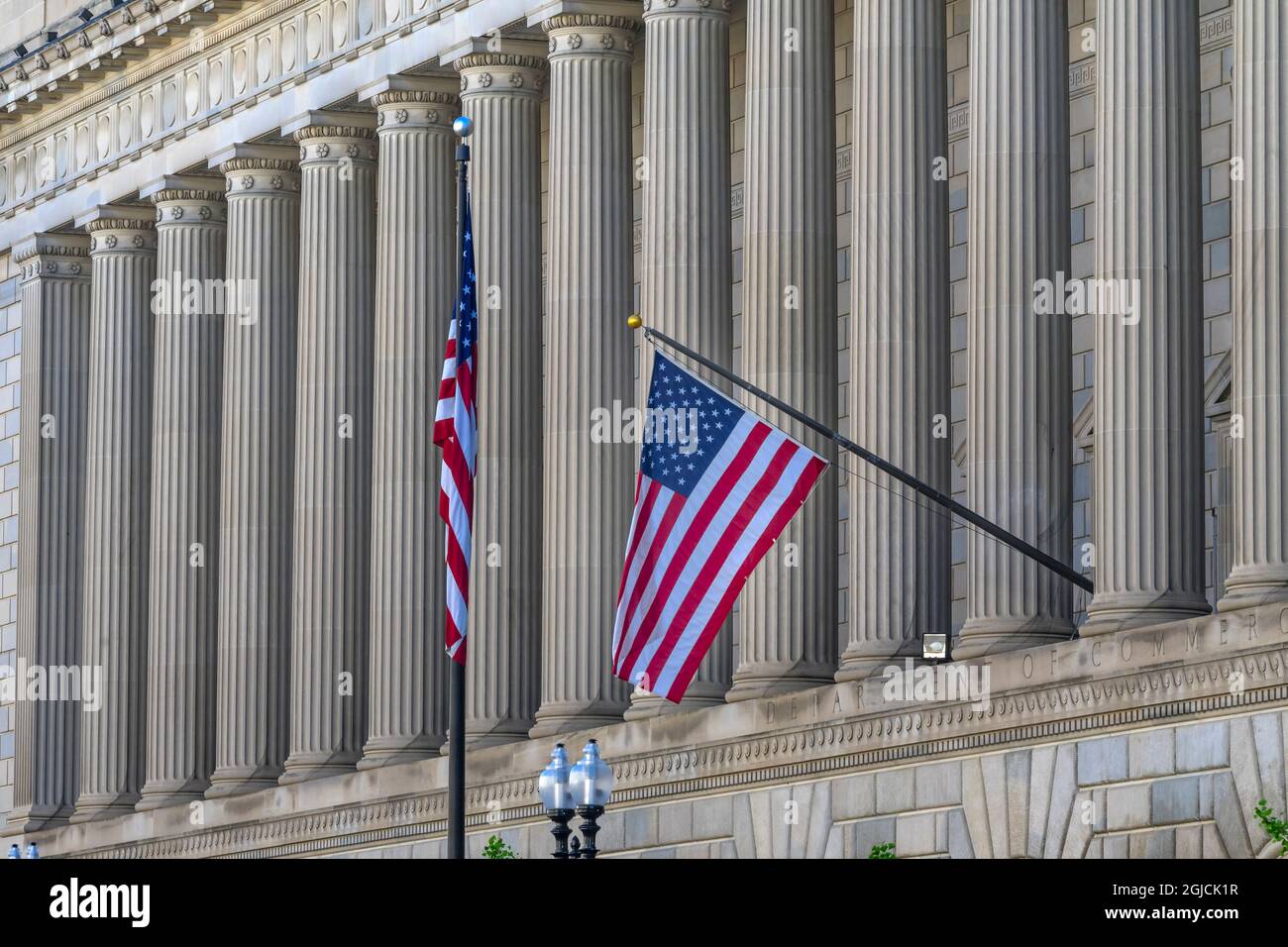 Main entrance to Herbert Hoover Building, Commerce Department, 14th Street, Washington DC, USA. Stock Photo