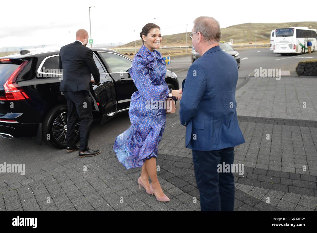 REYKJAVIK 2019-10-11 CEO Bjarni Bjarnason of CarbFix with Crown Princess Victoria of Sweden during her visit to the CarbFix company in Reykjavik, Iceland on Friday. Photo: Stina Stjernkvist / TT Kod 11610 Stock Photo