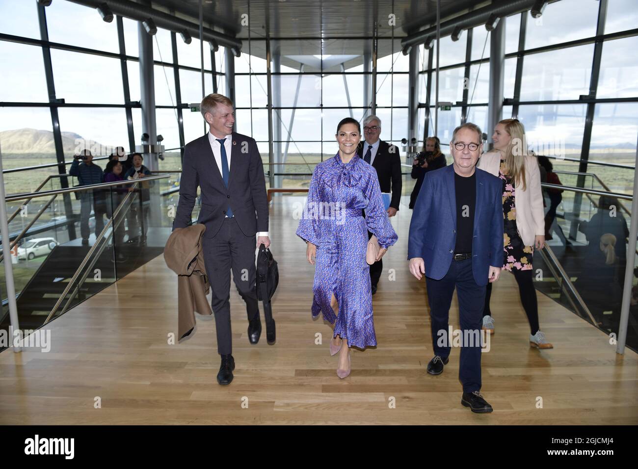 REYKJAVIK 2019-10-11 Housing Mininster Per Bolund (left) and CEO Bjarni Bjarnason of CarbFix with Crown Princess Victoria of Sweden during her visit to the CarbFix company in Reykjavik, Iceland on Friday. Photo: Stina Stjernkvist / TT Kod 11610 Stock Photo