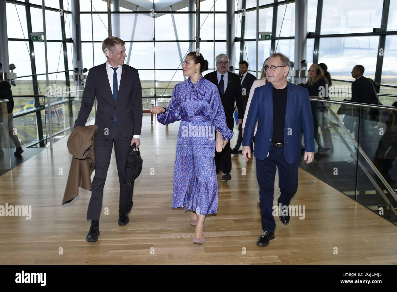 REYKJAVIK 2019-10-11 Housing Mininster Per Bolund (left) and CEO Bjarni Bjarnason of CarbFix with Crown Princess Victoria of Sweden during her visit to the CarbFix company in Reykjavik, Iceland on Friday. Photo: Stina Stjernkvist / TT Kod 11610 Stock Photo