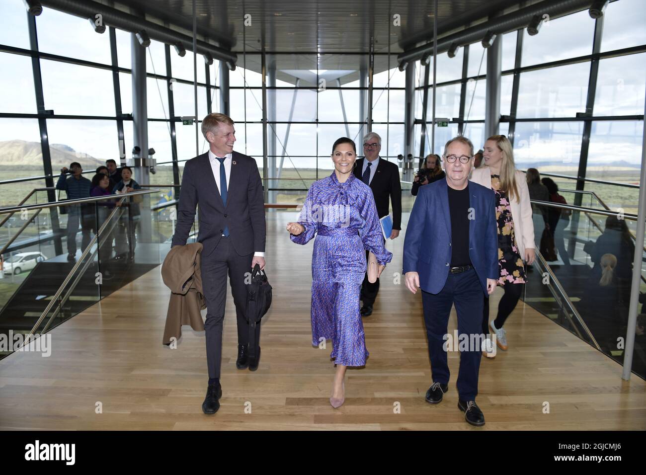 REYKJAVIK 2019-10-11 Housing Mininster Per Bolund (left) and CEO Bjarni Bjarnason of CarbFix with Crown Princess Victoria of Sweden during her visit to the CarbFix company in Reykjavik, Iceland on Friday. Photo: Stina Stjernkvist / TT Kod 11610 Stock Photo