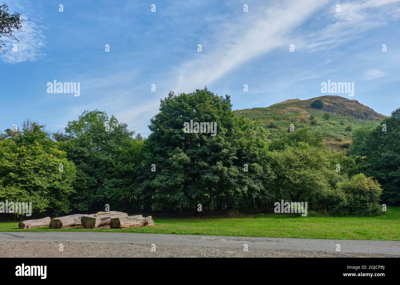 Castle Bank seen from the Shaky Bridge picnic site  near Llandrindod Wells, Powys, Wales Stock Photo