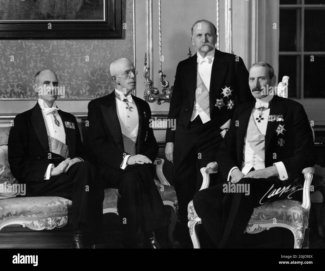 The four Nordic heads of state photographed at the castle King Haakon VII (Norway), King Gustaf