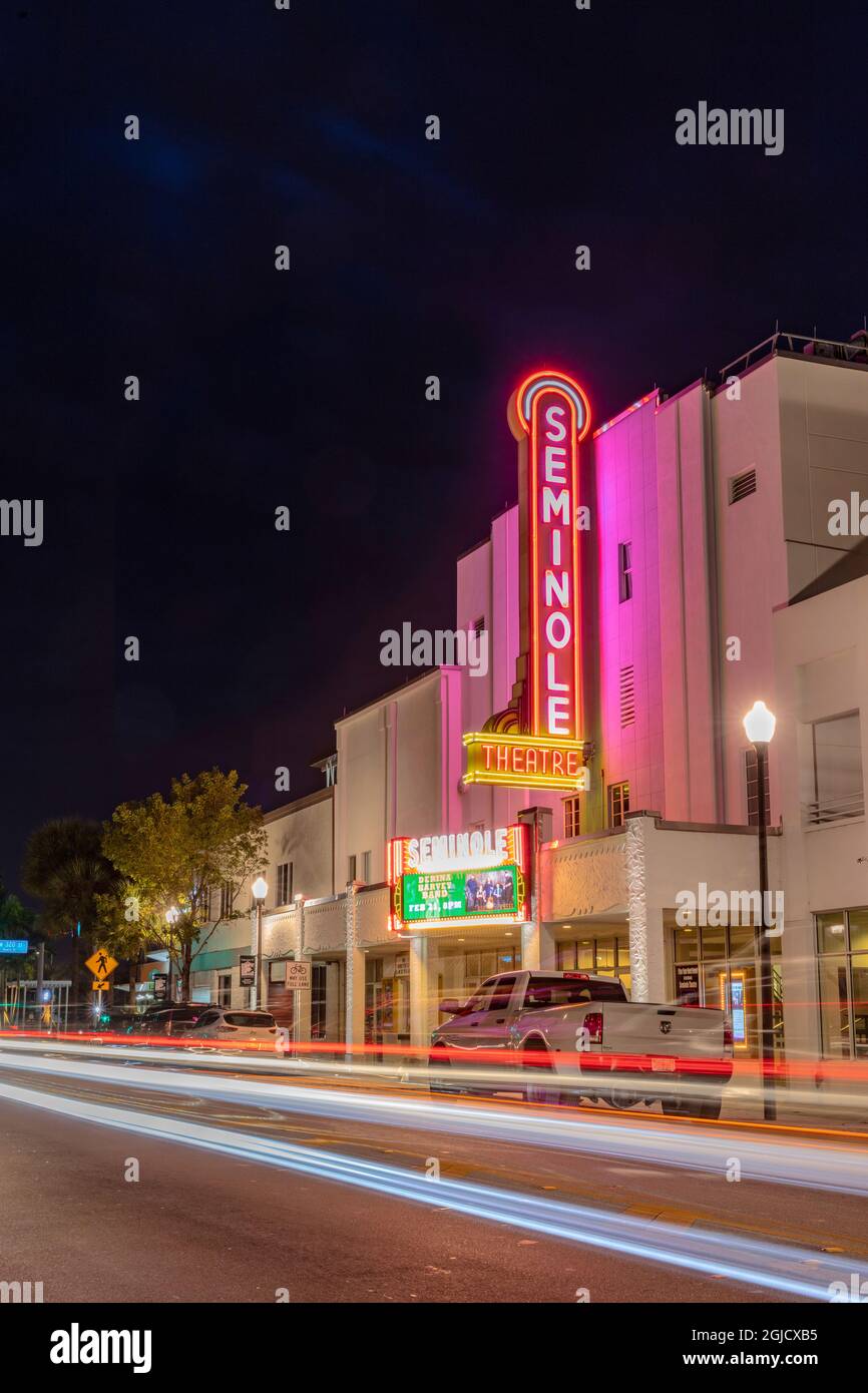 Seminole Theater at night in Florida City, Florida, USA Stock Photo Alamy