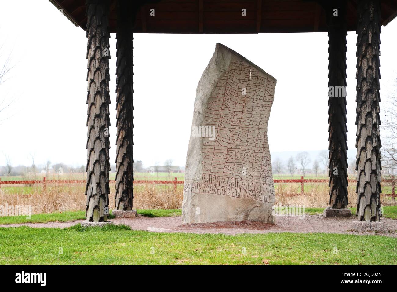 The Viking-era Rok runestone near the Lake Vattern and the town of ...