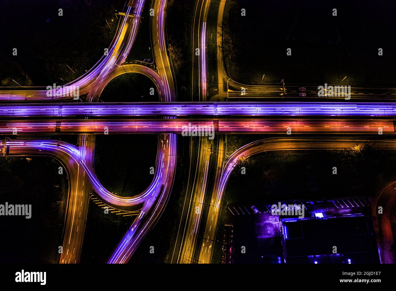 Traffic junction night view night picture aerial view road street,cars ,rossing Foto Hussein El-alawi / Sydsvenskan / TT  Stock Photo