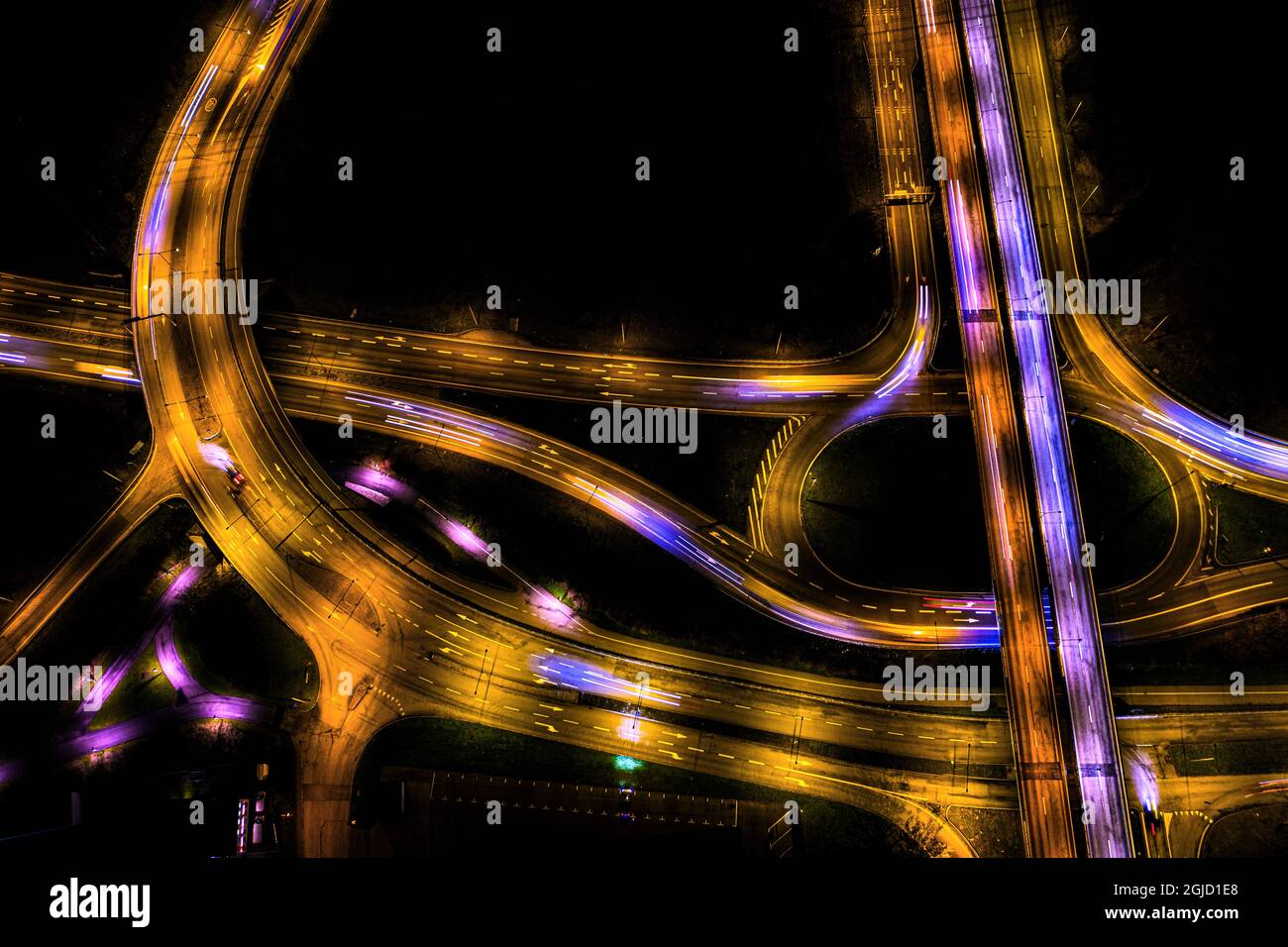 Traffic junction night view night picture aerial view road street,cars ,rossing Foto Hussein El-alawi / Sydsvenskan / TT  Stock Photo
