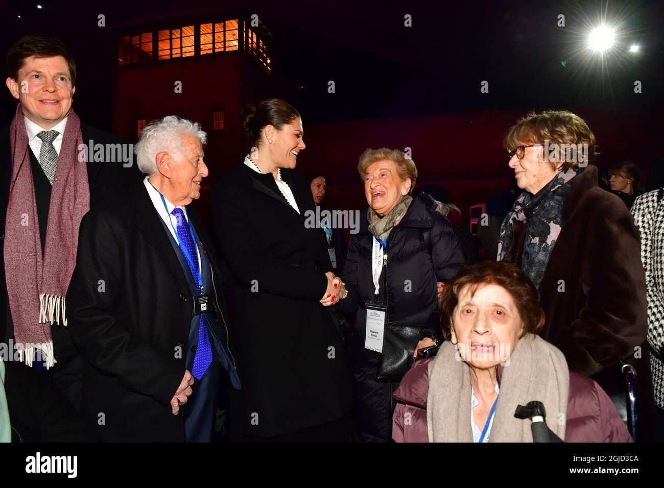 AUSCHWITZ 20200127 Crown Princess Victoria and survivors during the commemoration of the 75th anniversary of the Auschwitz concentration camp liberation. Foto: Jonas Ekstromer / TT / kod 10030  Stock Photo